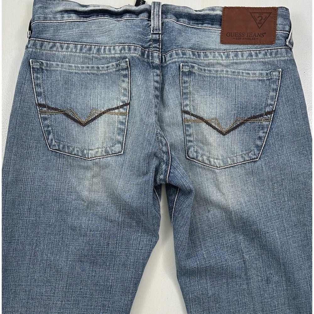 Guess Rebel Straight Leg Jeans Mens 32x32 Blue Denim Light Wash Slim Low Rise